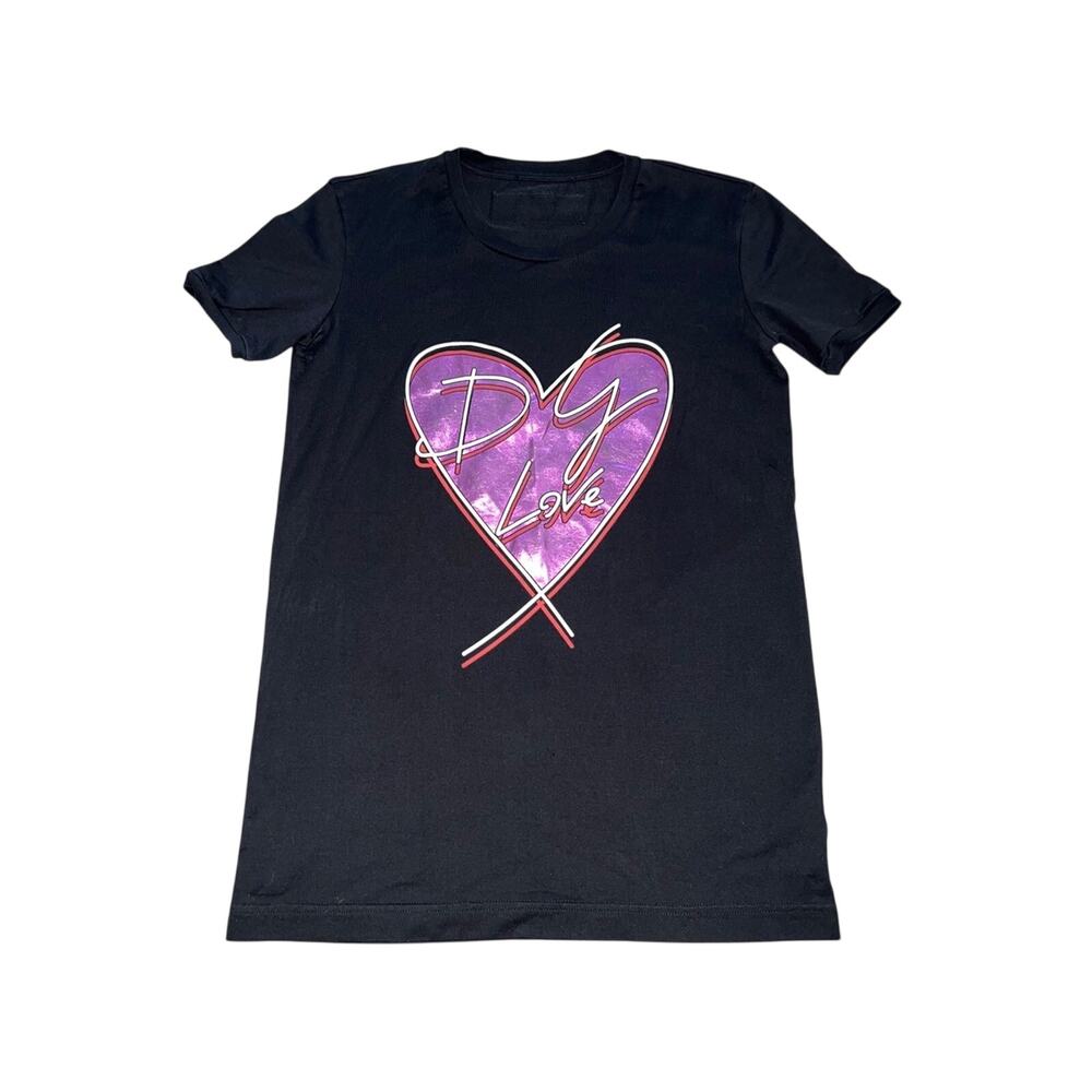 Dolce & Gabbana DG Logo Black Purple Metallic Heart Love Graphic Tee Shirt Top